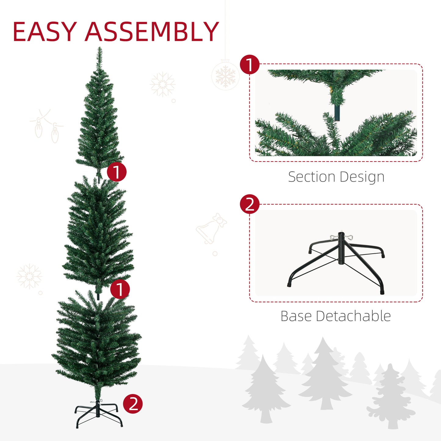 MegaMart 7' Artificial Pencil Christmas Trees Holiday Decoration with Colorful LED Lights, Steel Base, Skinny Shape