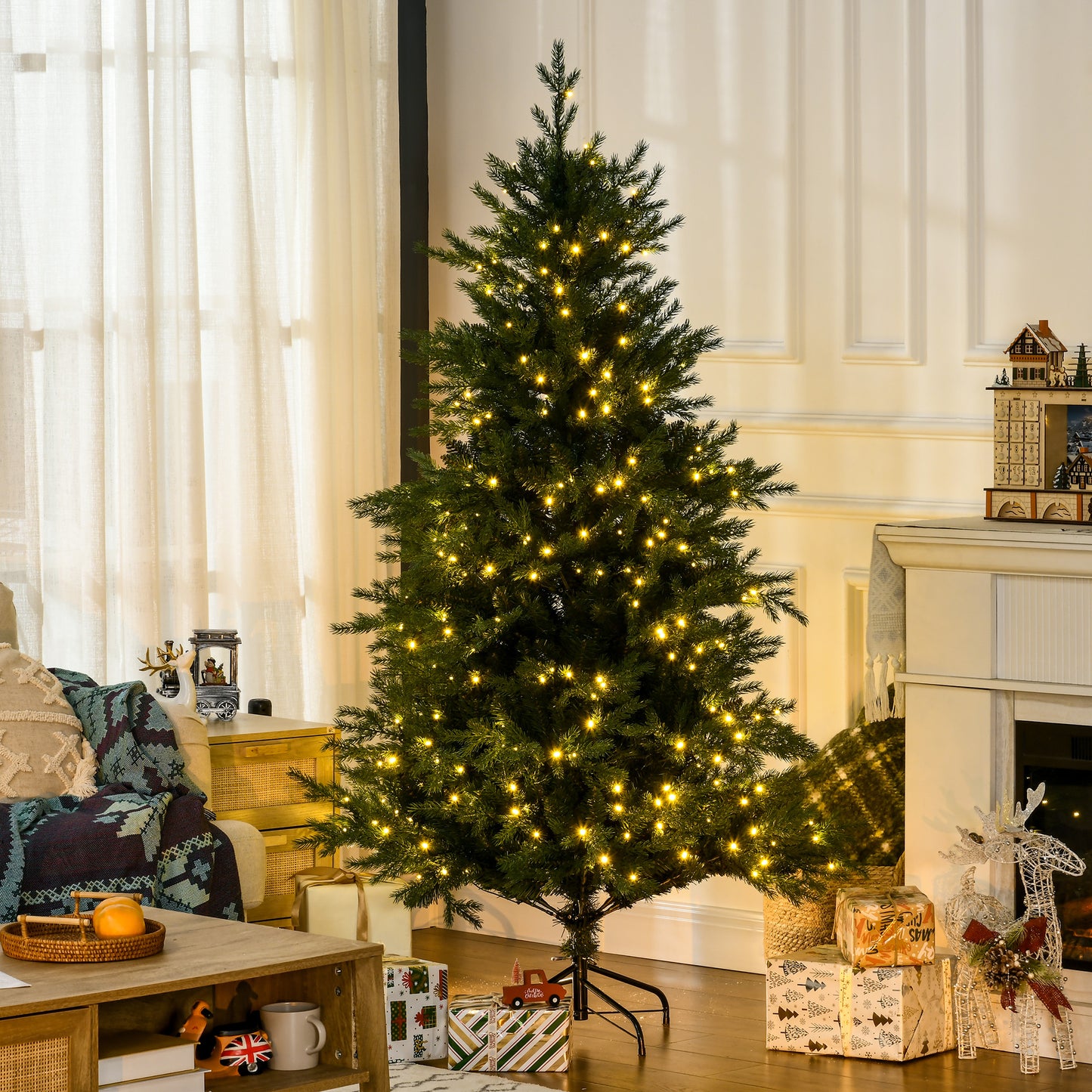 MegaMart 6' Artificial Prelit Christmas Trees Holiday Decor with Warm White LED Lights, Auto Open, 8 Light Modes