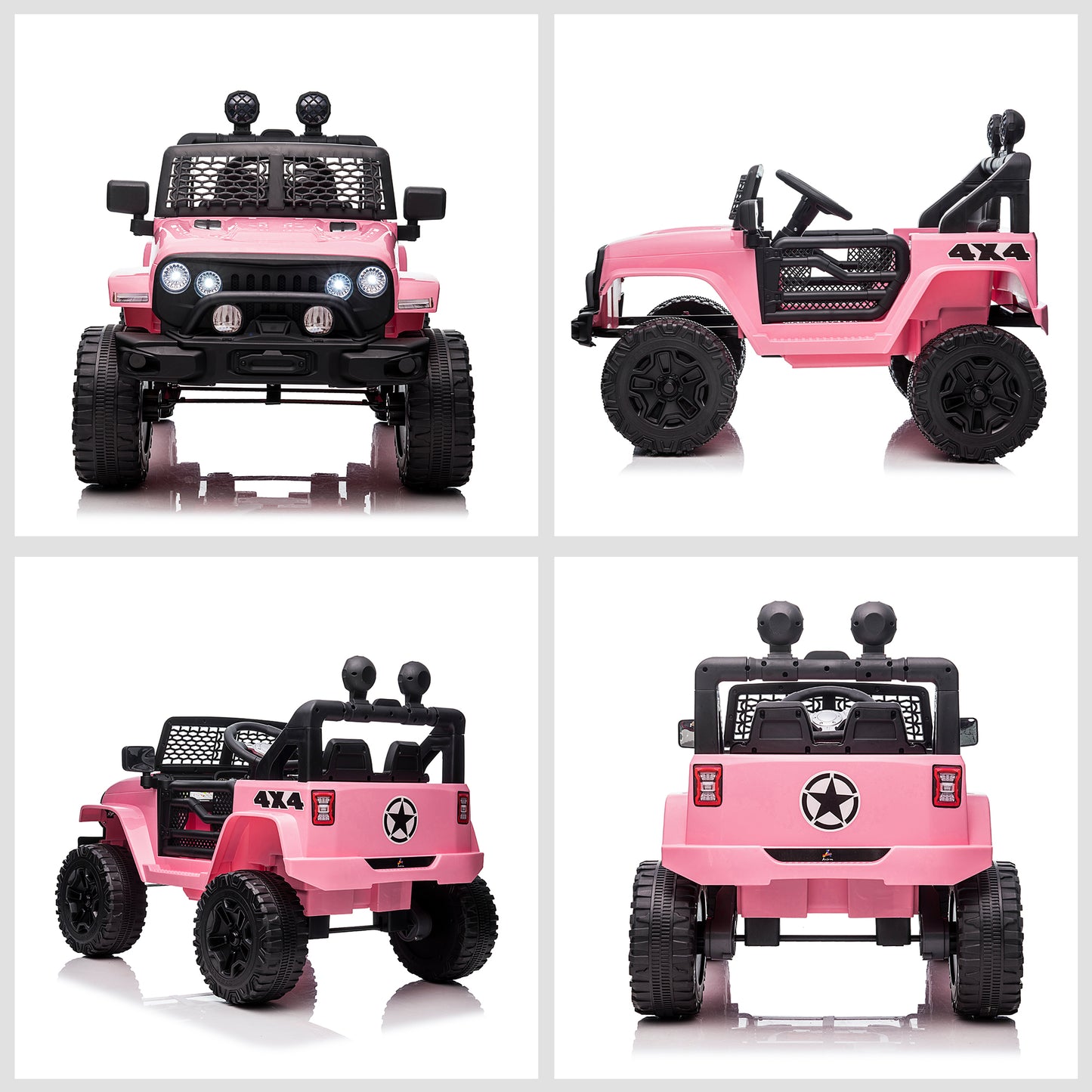 MegaMart 12V Kids Ride On Truck with Parent Remote Control, Battery Powered Electric Car with Spring Suspension, Adjustable Speed, LED Lights and Horn, Pink