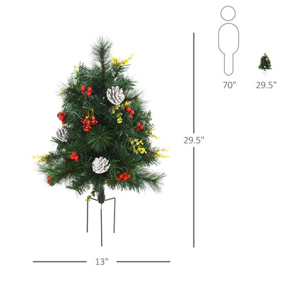 MegaMart 24in Christmas Tree 2-Pack Outdoor Pre-Lit Artificial Pine Cordless with 24 Warm White Lights and Stakes