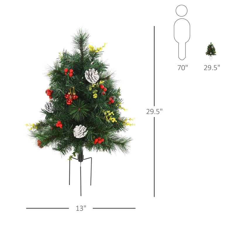 MegaMart 24in Christmas Tree 2-Pack Outdoor Pre-Lit Artificial Pine Cordless with 24 Warm White Lights and Stakes