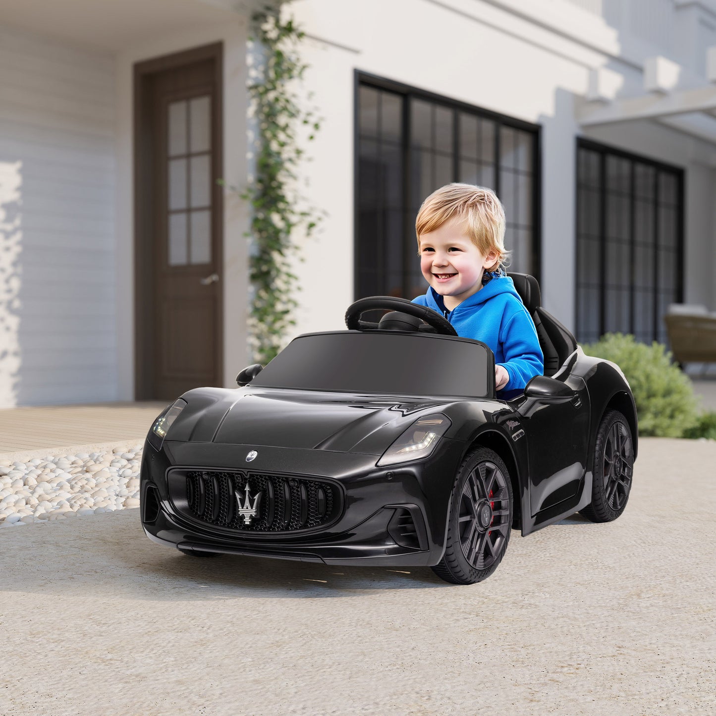 MegaMart Maserati Gran Turismo Licensed 12V Kids Electric Car w/ Remote Control, Soft Start, LED Lights, Music, Horn, Black