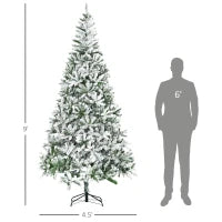 MegaMart 9' Tall Unlit Snow Flocked Pine Artificial Christmas Tree with Realistic Branches, Green