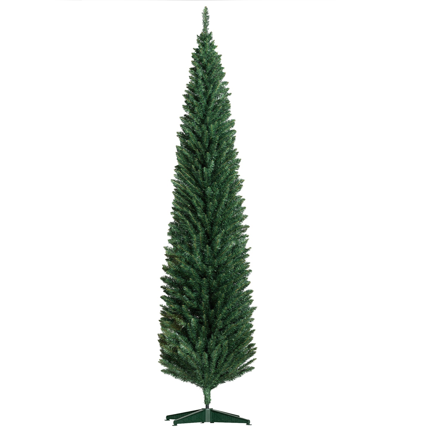 MegaMart 8ft Unlit Pencil Artificial Christmas Tree with Realistic Branches and 618 Tips, Plastic Base, Green