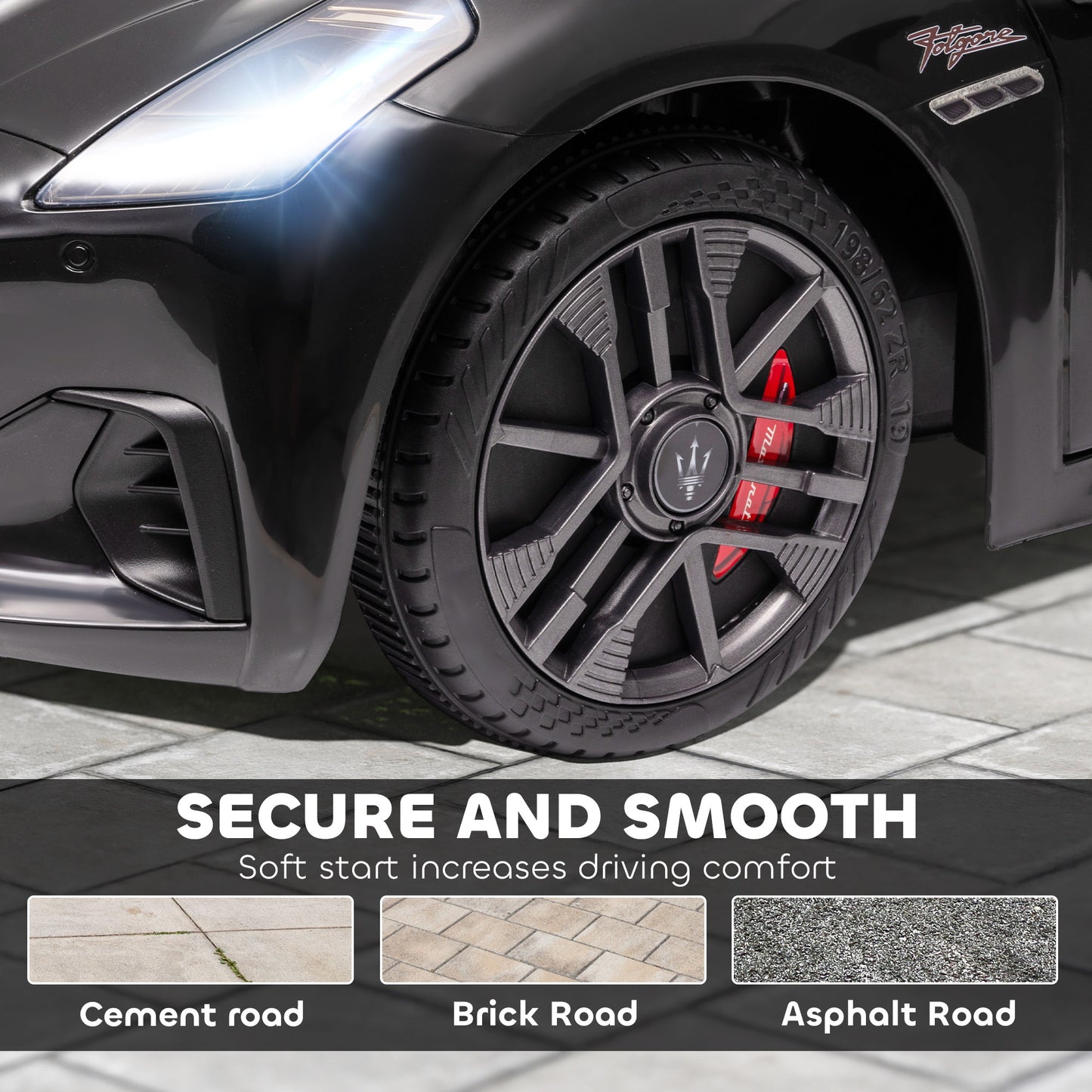 MegaMart Maserati Gran Turismo Licensed 12V Kids Electric Car w/ Remote Control, Soft Start, LED Lights, Music, Horn, Black