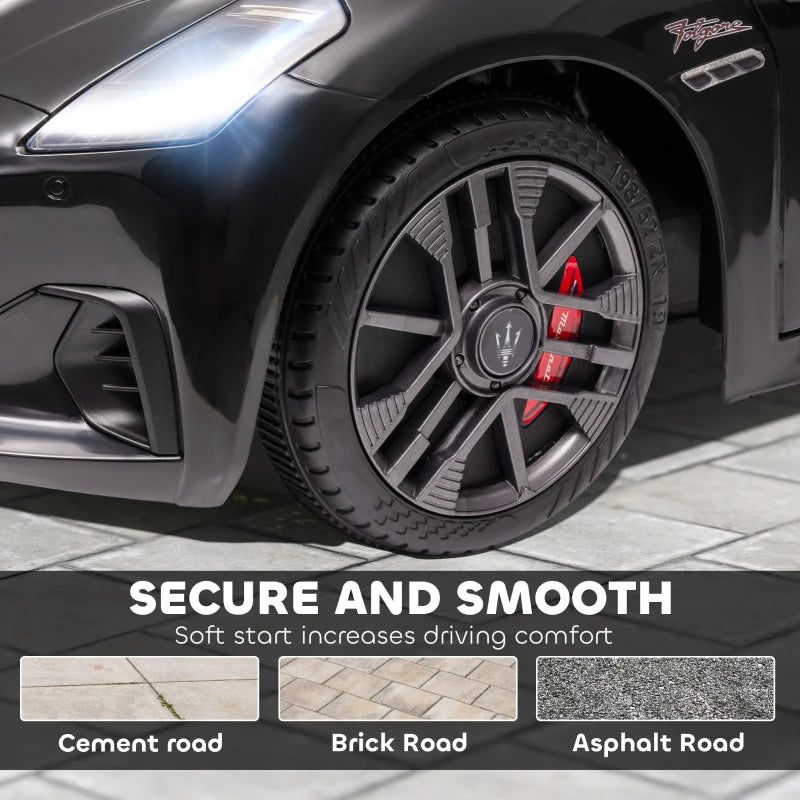 MegaMart Maserati Gran Turismo Licensed 12V Kids Electric Car w/ Remote Control, Soft Start, LED Lights, Music, Horn, Black