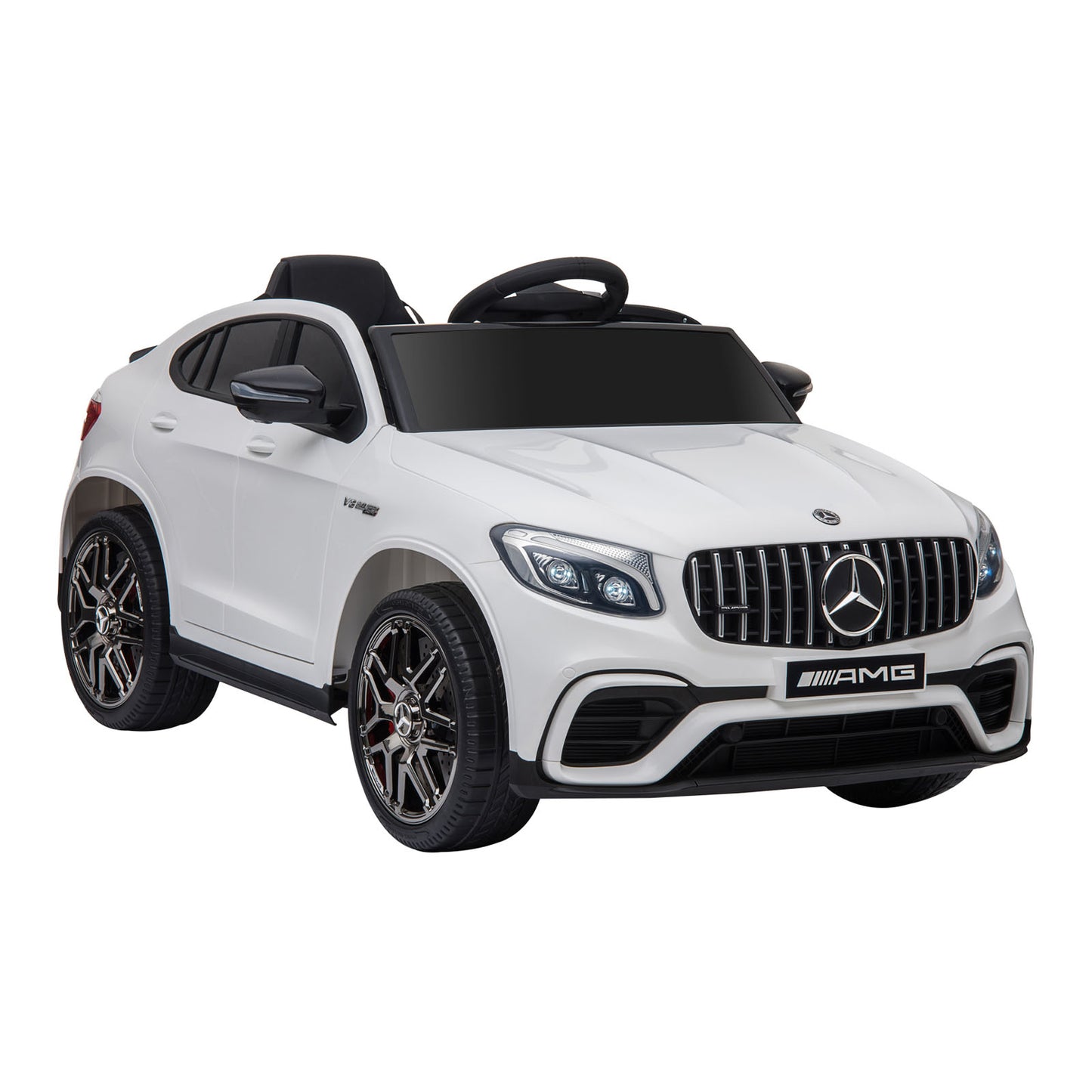 MegaMart 12V Toddler Ride On Car with Remote Control, Mercedes Benz AMG GLC63S Coupe, Electric Car with 2 Speed, MP3 Player, Light, Horn, Songs, Suspension, White