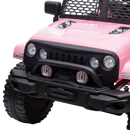 MegaMart 12V Kids Ride On Truck with Parent Remote Control, Battery Powered Electric Car with Spring Suspension, Adjustable Speed, LED Lights and Horn, Pink