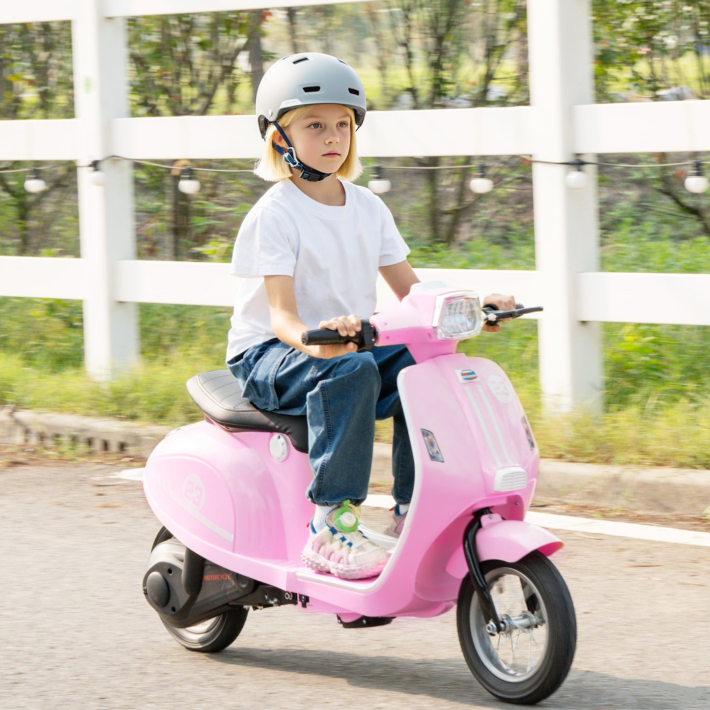 MegaMart 24V Kids Motorcycle with 3-Speed, Electric Motorcycle with Rear Suspension and LED Lights for 8-12 Years Old, Pink