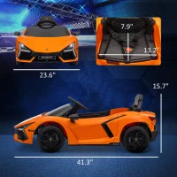 MegaMart Lamborghini Revuelto Licensed 12V Kids Ride on Car Electric Car w/ Hydraulic Doors, Remote, Transport Wheels, Orange