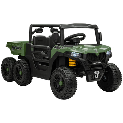 MegaMart 24V 4WD Kids Ride On Car with 6 Wheels, Electric Ride On Car with Dump Bed, Remote for 3-8 Years, Green