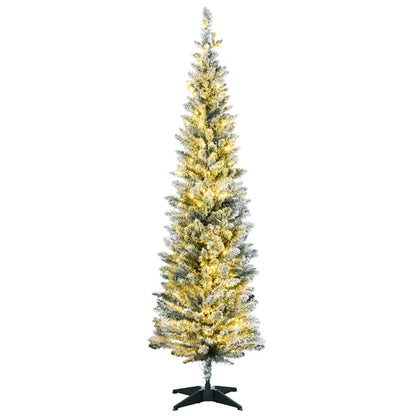 MegaMart 5ft Pencil Christmas Tree, Slim Artificial Christmas Tree with Realistic Branches and Warm White LED Lights, Green