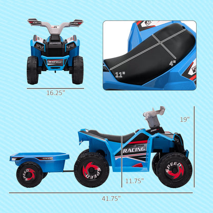 MegaMart 6V Electric Toy Car with Back Trailer, Forward Backward, Wear-Resistant Wheels for Ages 18-36 Months, Blue