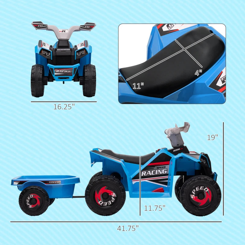 MegaMart 6V Electric Toy Car with Back Trailer, Forward Backward, Wear-Resistant Wheels for Ages 18-36 Months, Blue