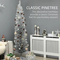MegaMart 7FT Decorated Christmas Tree, Pencil Christmas Tree with 499 Realistic Branch Tips and Plastic Stand, Silver