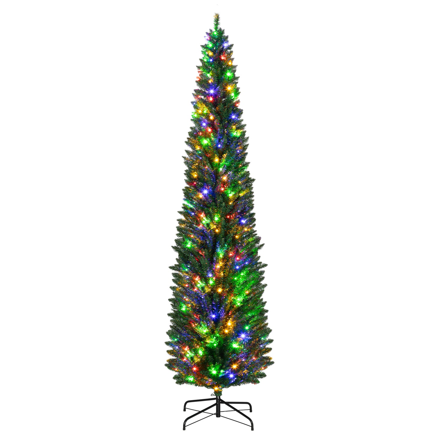 MegaMart 8' Artificial Pencil Christmas Trees Holiday Decoration with Colorful LED Lights, Steel Base, Skinny Shape