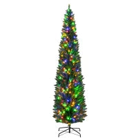 MegaMart 8' Artificial Pencil Christmas Trees Holiday Decoration with Colorful LED Lights, Steel Base, Skinny Shape
