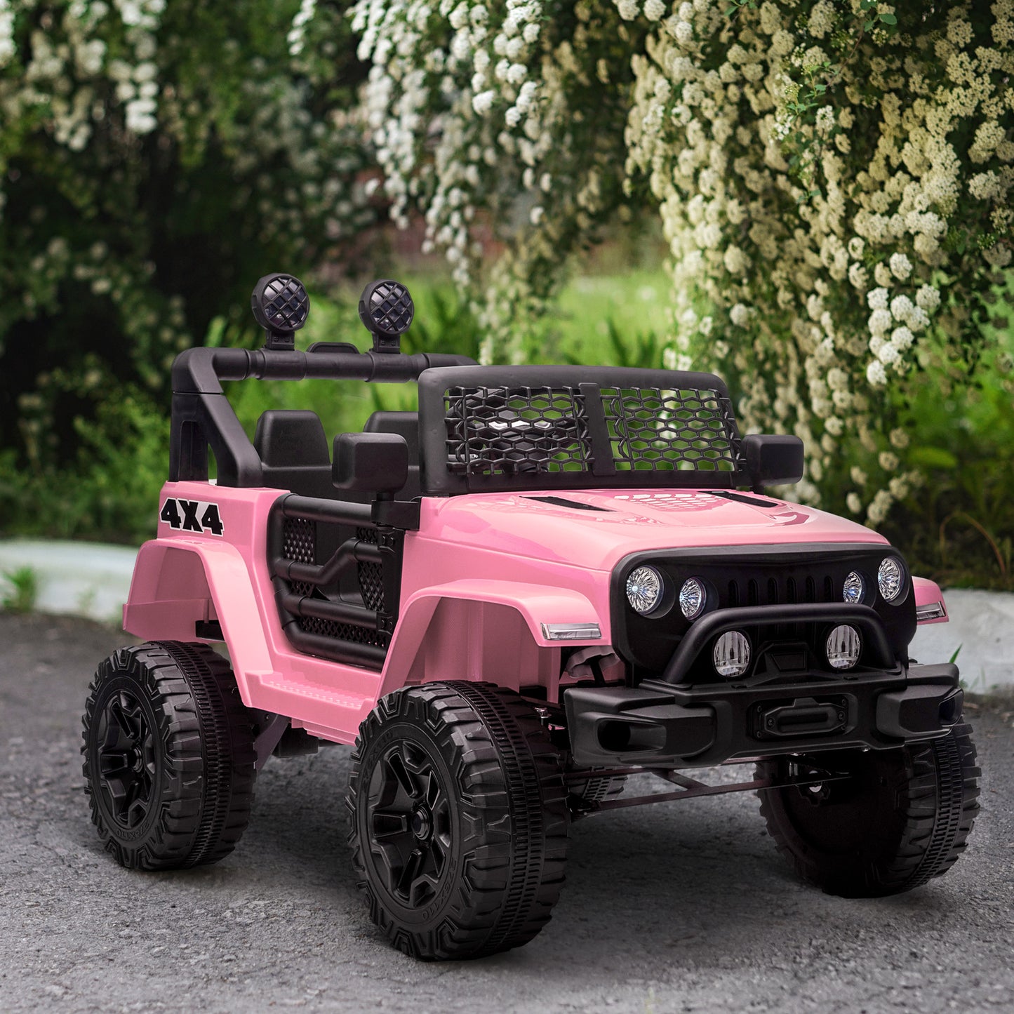 MegaMart 12V Kids Ride On Truck with Parent Remote Control, Battery Powered Electric Car with Spring Suspension, Adjustable Speed, LED Lights and Horn, Pink