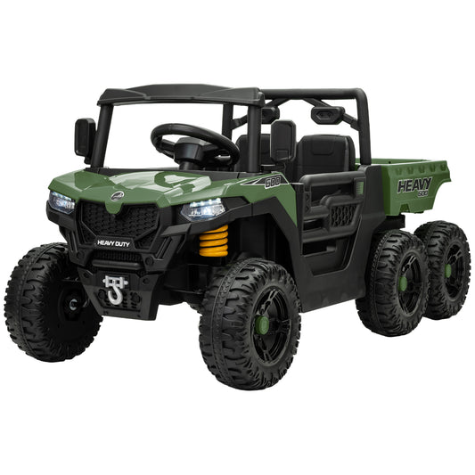 MegaMart 24V 4WD Kids Ride On Car with 6 Wheels, Electric Ride On Car with Dump Bed, Remote for 3-8 Years, Green