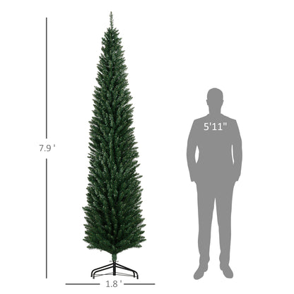 MegaMart 8' Artificial Pencil Christmas Trees Holiday Decoration with Colorful LED Lights, Steel Base, Skinny Shape