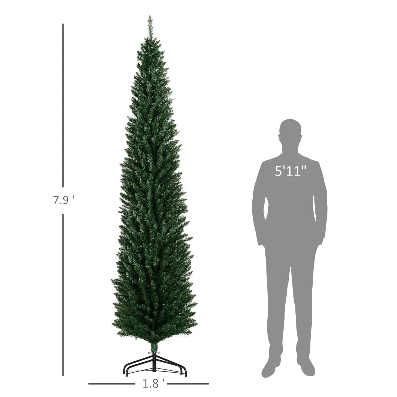 MegaMart 8' Artificial Pencil Christmas Trees Holiday Decoration with Colorful LED Lights, Steel Base, Skinny Shape