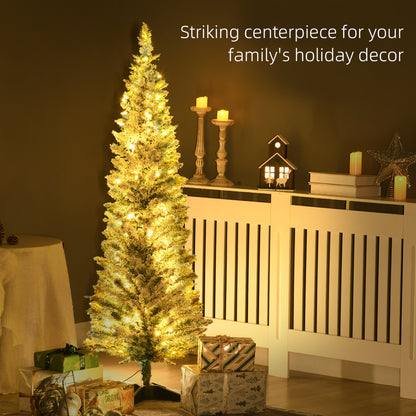MegaMart 5ft Pencil Christmas Tree, Slim Artificial Christmas Tree with Realistic Branches and Warm White LED Lights, Green
