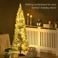 MegaMart 5ft Pencil Christmas Tree, Slim Artificial Christmas Tree with Realistic Branches and Warm White LED Lights, Green