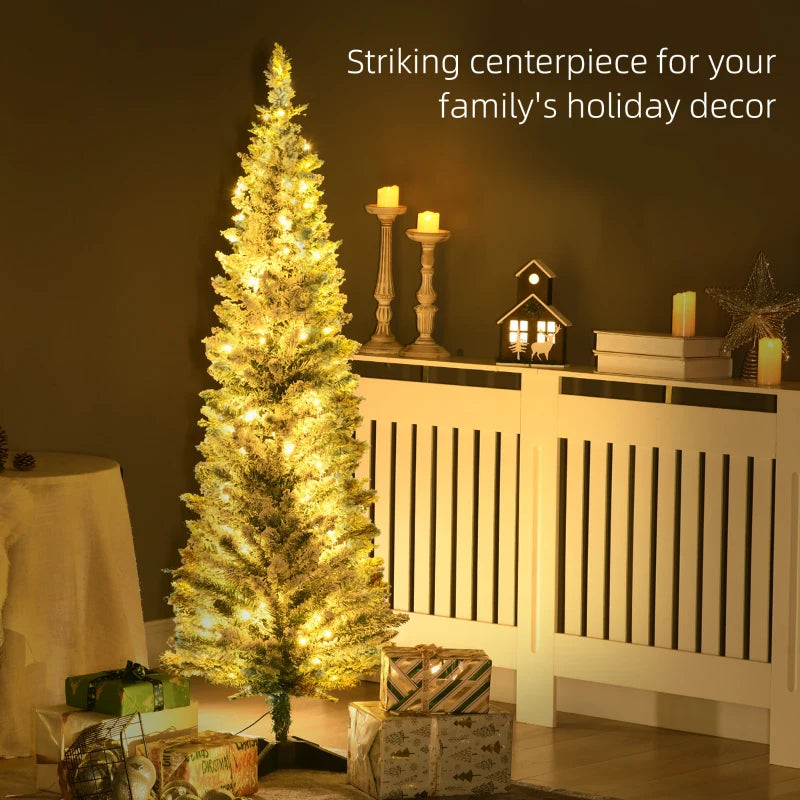 MegaMart 5ft Pencil Christmas Tree, Slim Artificial Christmas Tree with Realistic Branches and Warm White LED Lights, Green