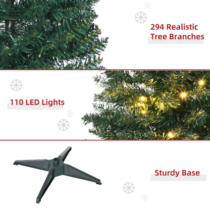 MegaMart 5' Tall Pre-Lit Slim Noble Fir Artificial Pencil Christmas Tree with Realistic Branches, 110 Warm White LED Lights and 294 Tips, Green