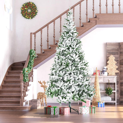 MegaMart 9' Tall Unlit Snow Flocked Pine Artificial Christmas Tree with Realistic Branches, Green