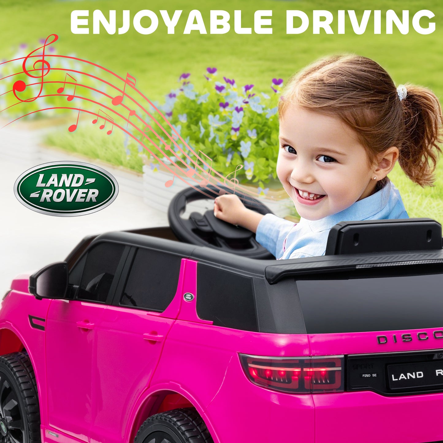 MegaMart Land Rover Discovery Sport Licensed 12V Kids Ride on Car with Remote Control Soft Start, LED Lights, Pink