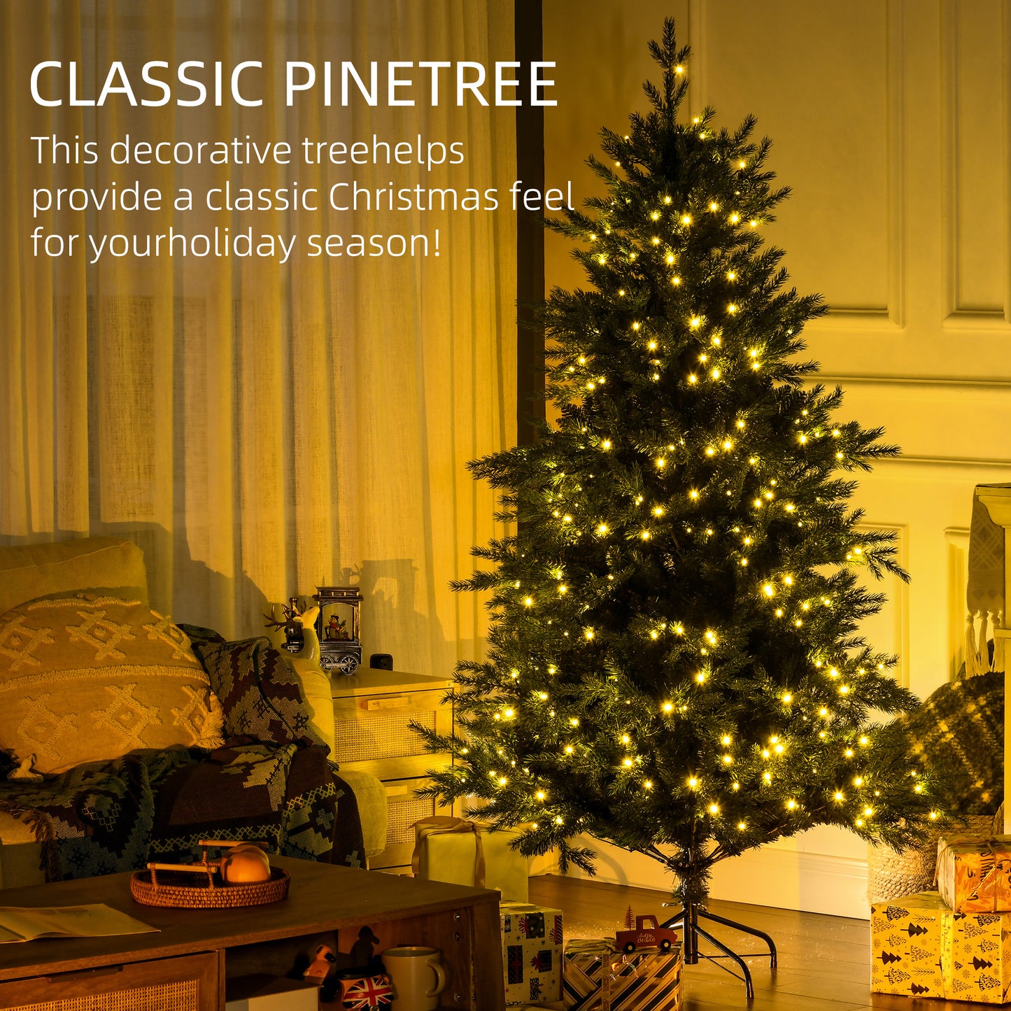 MegaMart 6' Artificial Prelit Christmas Trees Holiday Decor with Warm White LED Lights, Auto Open, 8 Light Modes