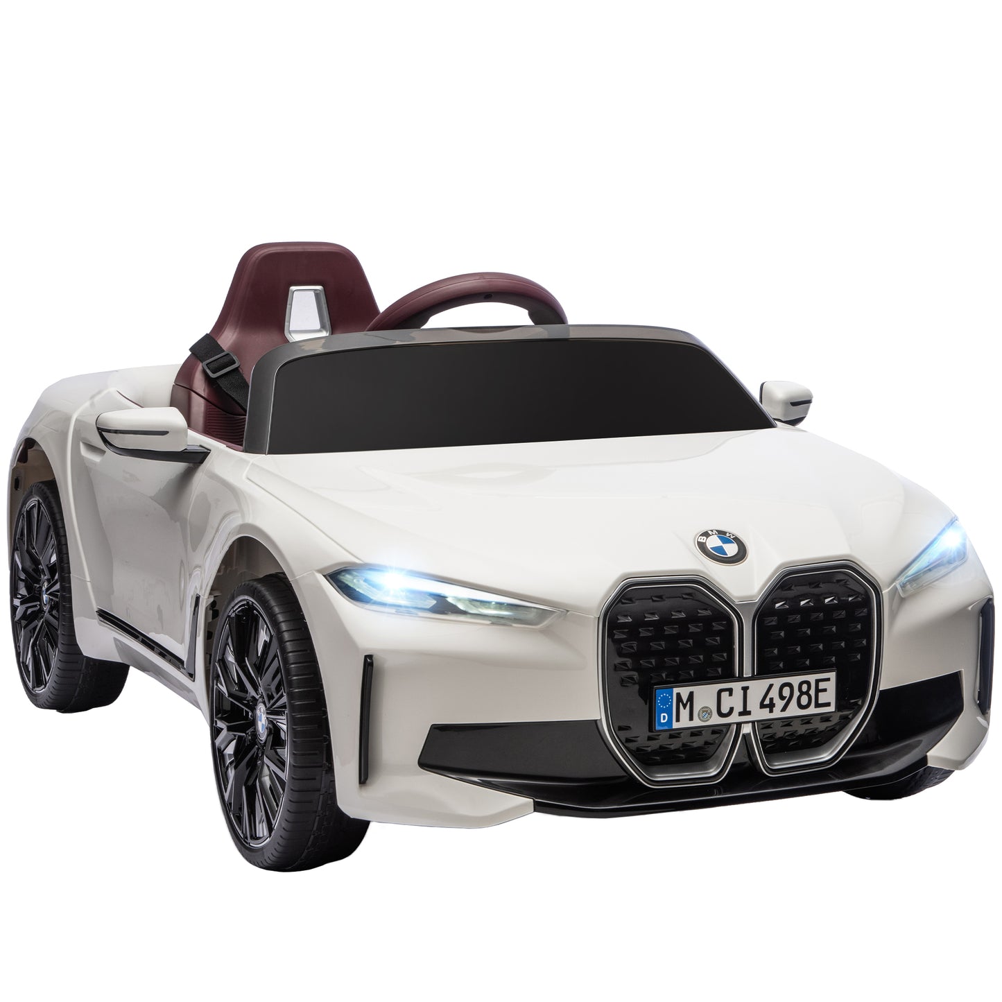 MegaMart 12V Electric Car for Kids with 2.4G Remote Control, Suspension, White