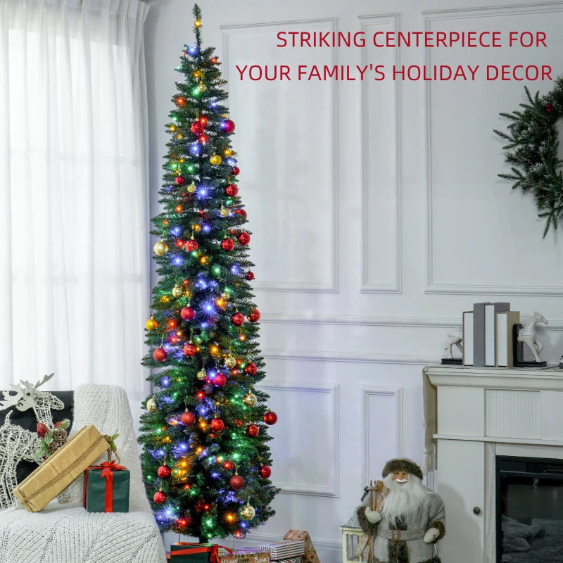 MegaMart 8' Artificial Pencil Christmas Trees Holiday Decoration with Colorful LED Lights, Steel Base, Skinny Shape