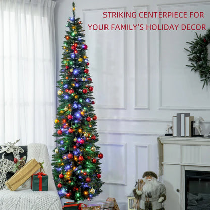 MegaMart 8' Artificial Pencil Christmas Trees Holiday Decoration with Colorful LED Lights, Steel Base, Skinny Shape
