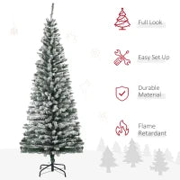 MegaMart 6ft Flocked Christmas Tree, Pencil Artificial Xmas Tree with Faux Snow, Dense Branches, Foldable Metal Base for Indoor Holiday Decor