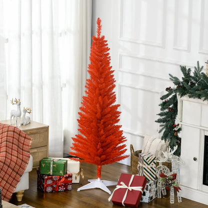 MegaMart 5FT Decorated Christmas Tree, Pencil Christmas Tree with 294 Realistic Branch Tips and Plastic Stand, Red