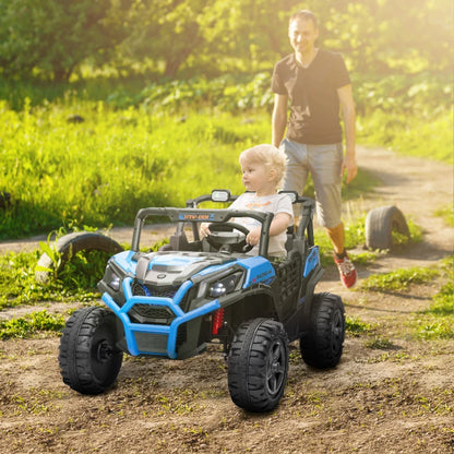 MegaMart 2 Seater 24V Kids Electric Car w/ Remote Control, 3 Speed, LED Lights, Music, Horn, Spring Suspension, Slow Start, Blue