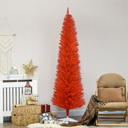 MegaMart 7FT Decorated Christmas Tree, Pencil Christmas Tree with 499 Realistic Branch Tips and Plastic Stand, Red