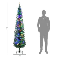 MegaMart 7' Artificial Pencil Christmas Trees Holiday Decoration with Colorful LED Lights, Steel Base, Skinny Shape