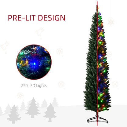 MegaMart 8' Artificial Pencil Christmas Trees Holiday Decoration with Colorful LED Lights, Steel Base, Skinny Shape