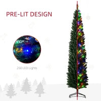 MegaMart 8' Artificial Pencil Christmas Trees Holiday Decoration with Colorful LED Lights, Steel Base, Skinny Shape