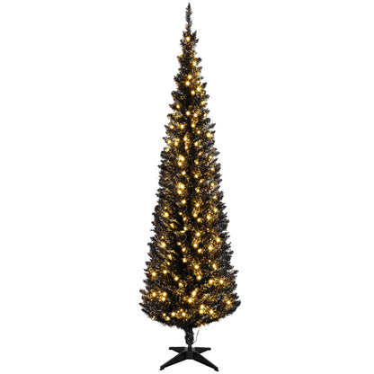 MegaMart 6ft Pencil Christmas Tree, Slim Artificial Christmas Tree with Realistic Branches and Warm White LED Lights, Black