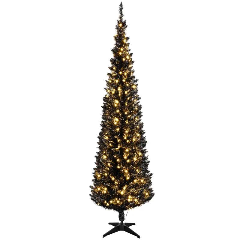 MegaMart 6ft Pencil Christmas Tree, Slim Artificial Christmas Tree with Realistic Branches and Warm White LED Lights, Black