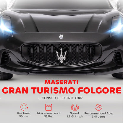 MegaMart Maserati Gran Turismo Licensed 12V Kids Electric Car w/ Remote Control, Soft Start, LED Lights, Music, Horn, Black