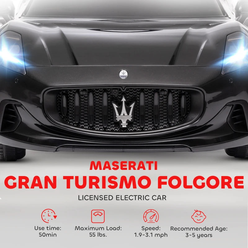MegaMart Maserati Gran Turismo Licensed 12V Kids Electric Car w/ Remote Control, Soft Start, LED Lights, Music, Horn, Black