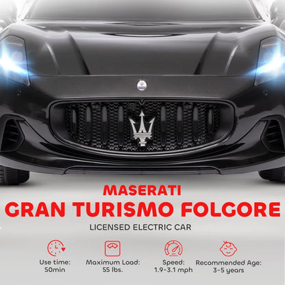 MegaMart Maserati Gran Turismo Licensed 12V Kids Electric Car w/ Remote Control, Soft Start, LED Lights, Music, Horn, Black