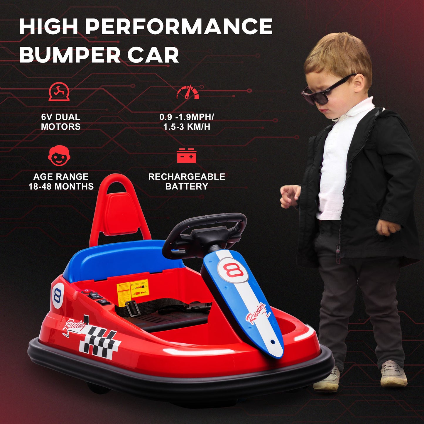 MegaMart Bumper Car for Kids, 360° Rotation 6V Electric Ride On Bumper, Red