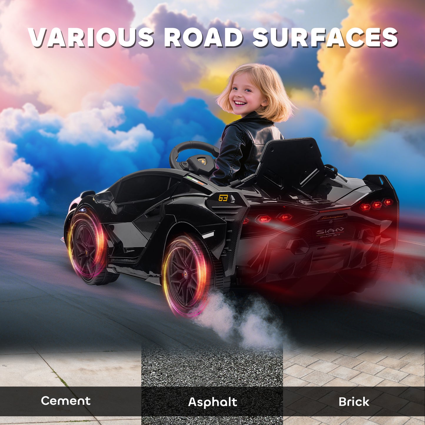 MegaMart 12V Lamborghini SIAN Licensed Electric Car for kids with Remote Control, Horn, Music, & Headlights, Black