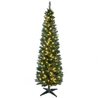 MegaMart 6' Tall Pre-Lit Slim Noble Fir Artificial Pencil Christmas Tree with 200 Warm White LED Lights and 390 Tips, for Christmas Decoration, Green